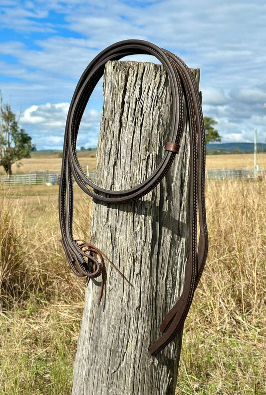 Dustybutts 5/8” Oiled Harness Leather Split Reins // 7 Foot