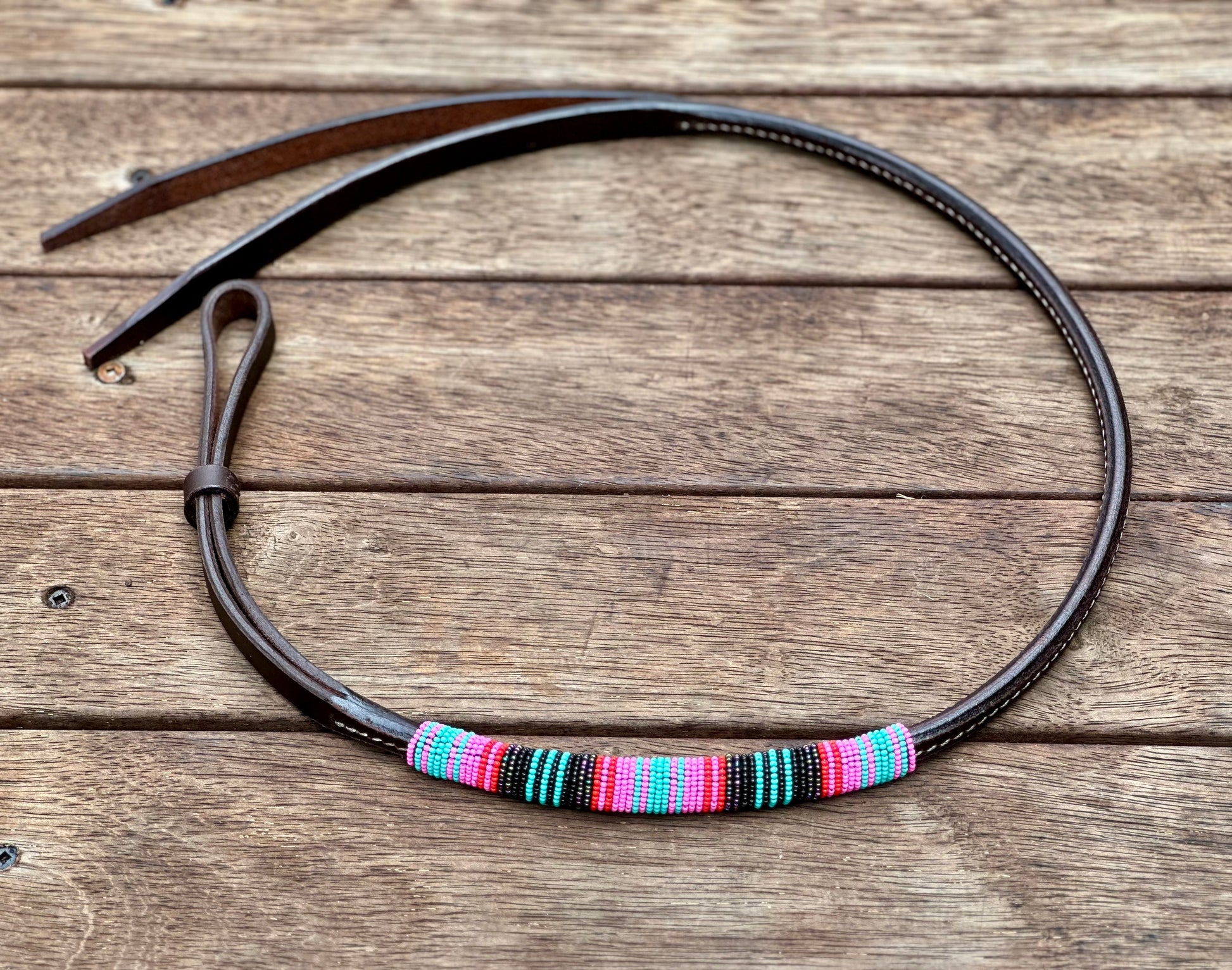 Seconds // Dustybutts Beaded Rolled Harness Leather Quirt / Black Serape - Dustybutts Australia