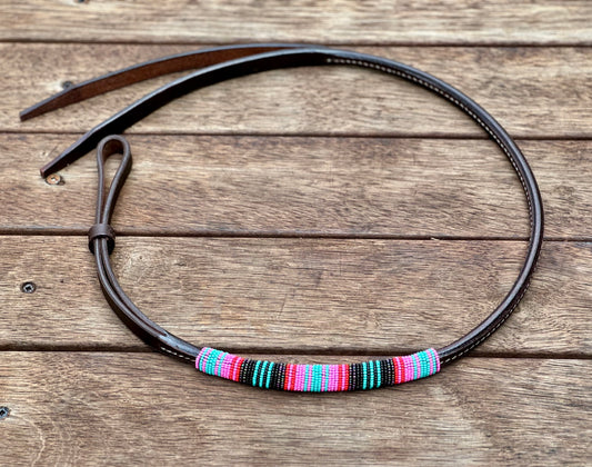 Seconds // Dustybutts Beaded Rolled Harness Leather Quirt / Black Serape - Dustybutts Australia
