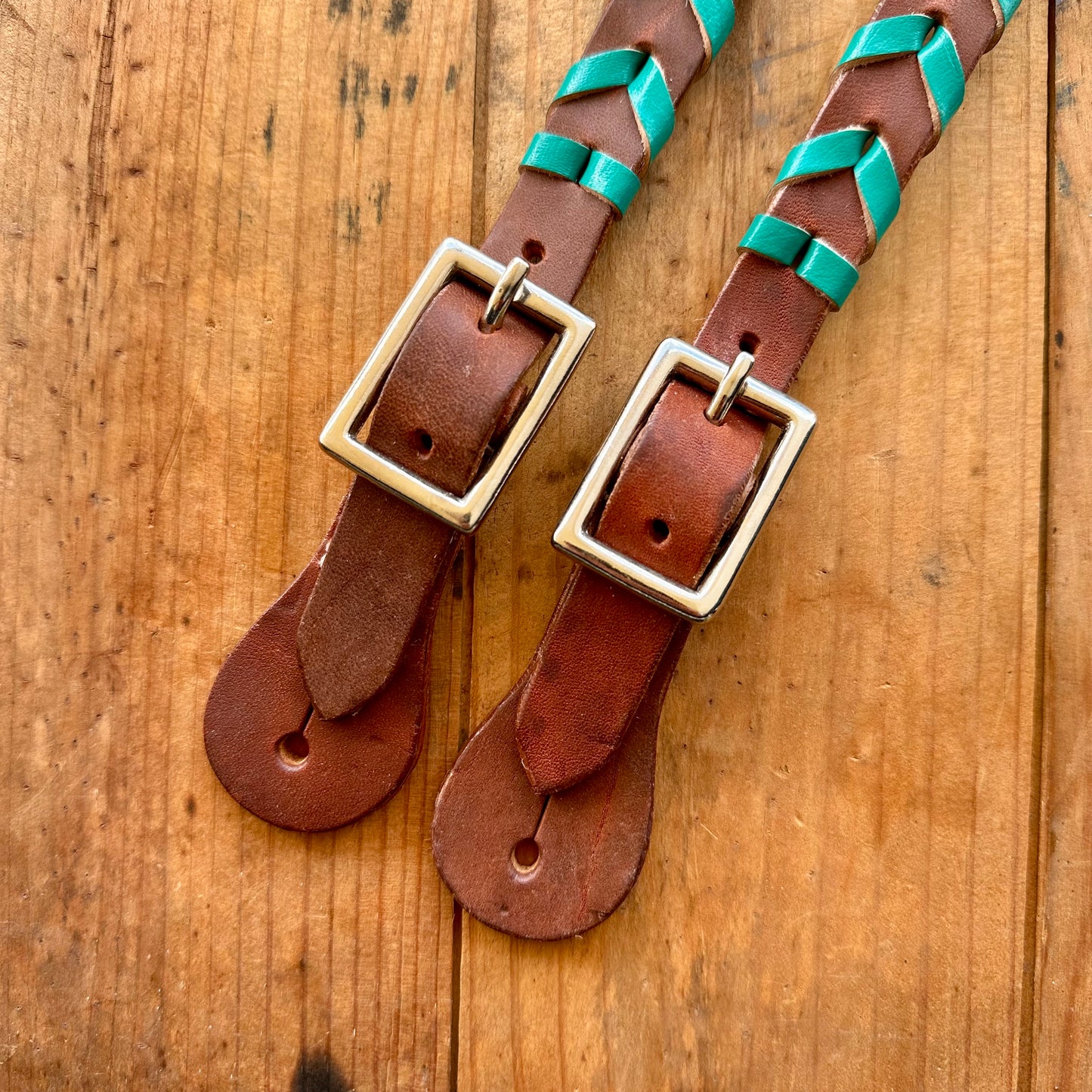 Argentina Leather Braided Ladies Spur Straps // Teal