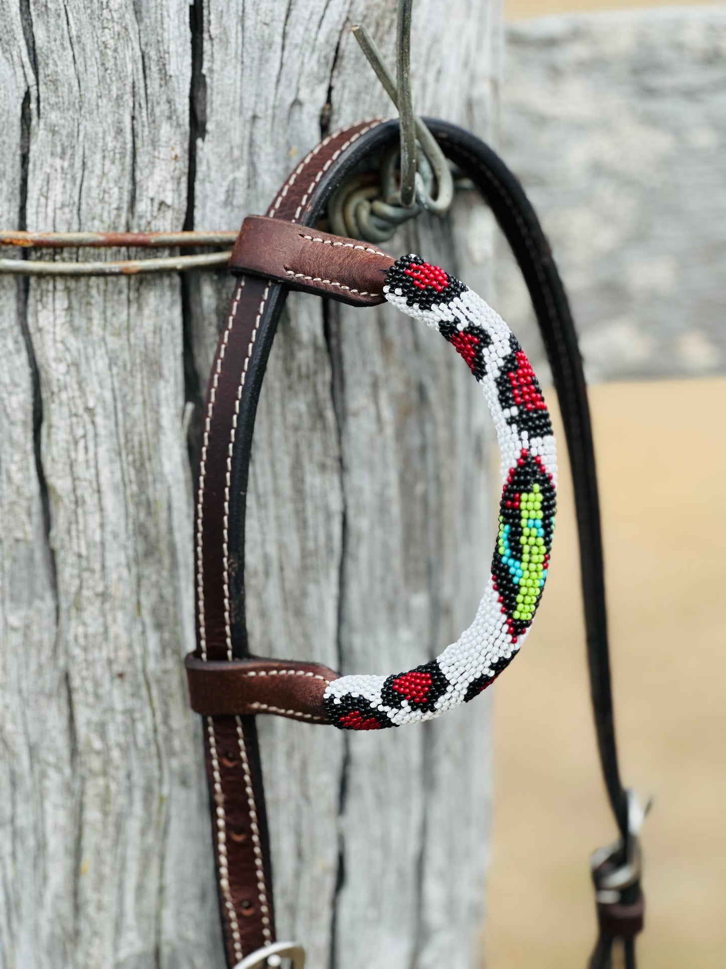 Harness Leather One Eared Beaded Bridle