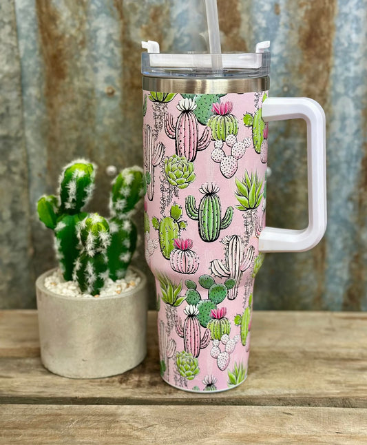 40oz Aztec Tumbler // Pink Cactus - Dustybutts Australia