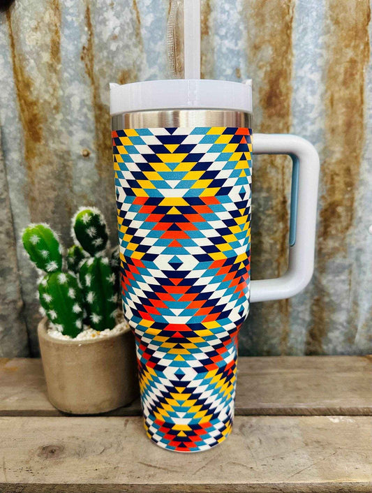 40oz Aztec Tumbler // Yellow, Red & White - Dustybutts Australia