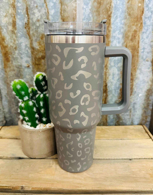 40oz Leopard Tumbler // Dark Grey - Dustybutts Australia