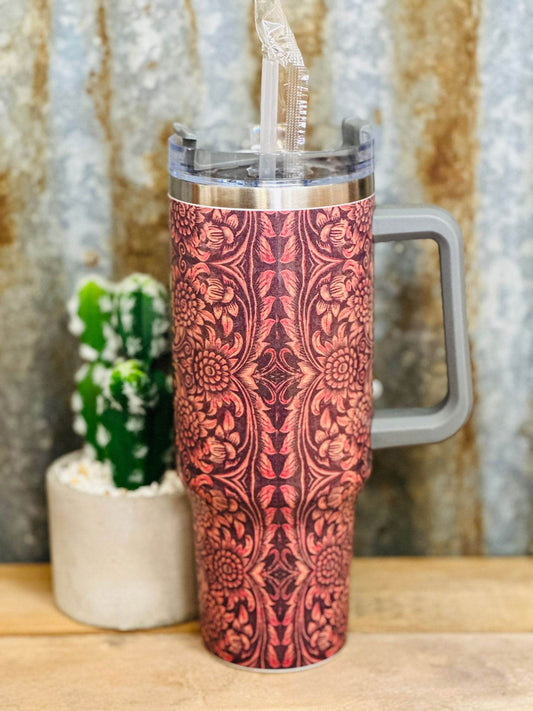 40oz Tooled Leather Tumbler // Brown - Dustybutts Australia