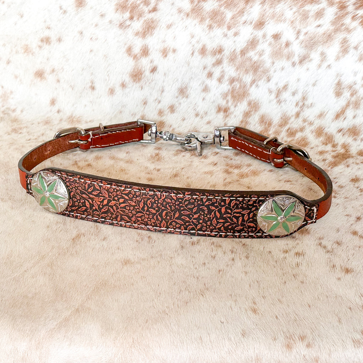 Leather Wither Strap With Flower Tooling & Conchos