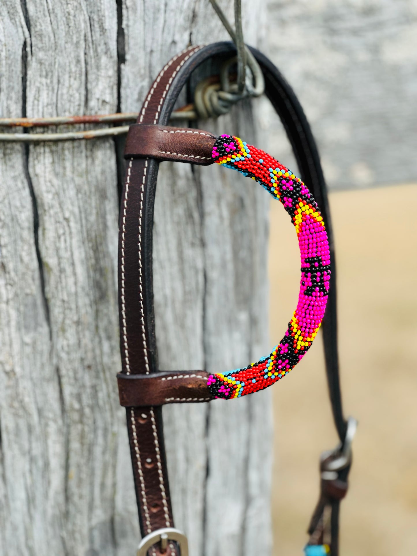 Harness Leather One Eared Beaded Bridle