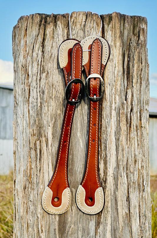 Argentine Leather Spur Straps With Rawhide Edging - Dustybutts Australia