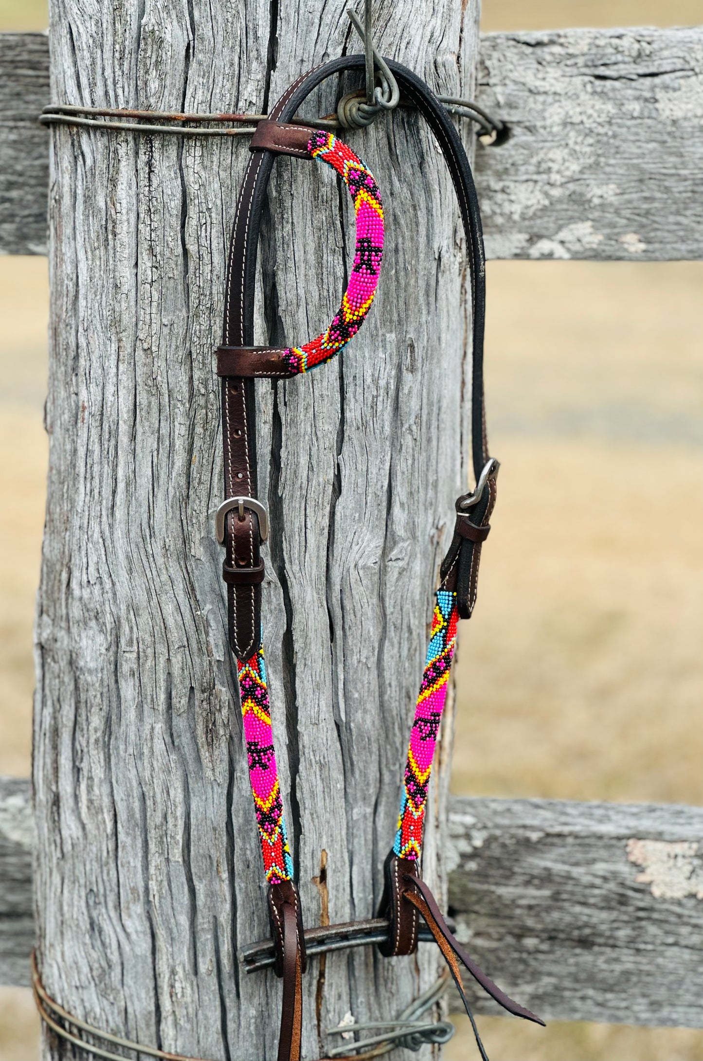 Harness Leather One Eared Beaded Bridle
