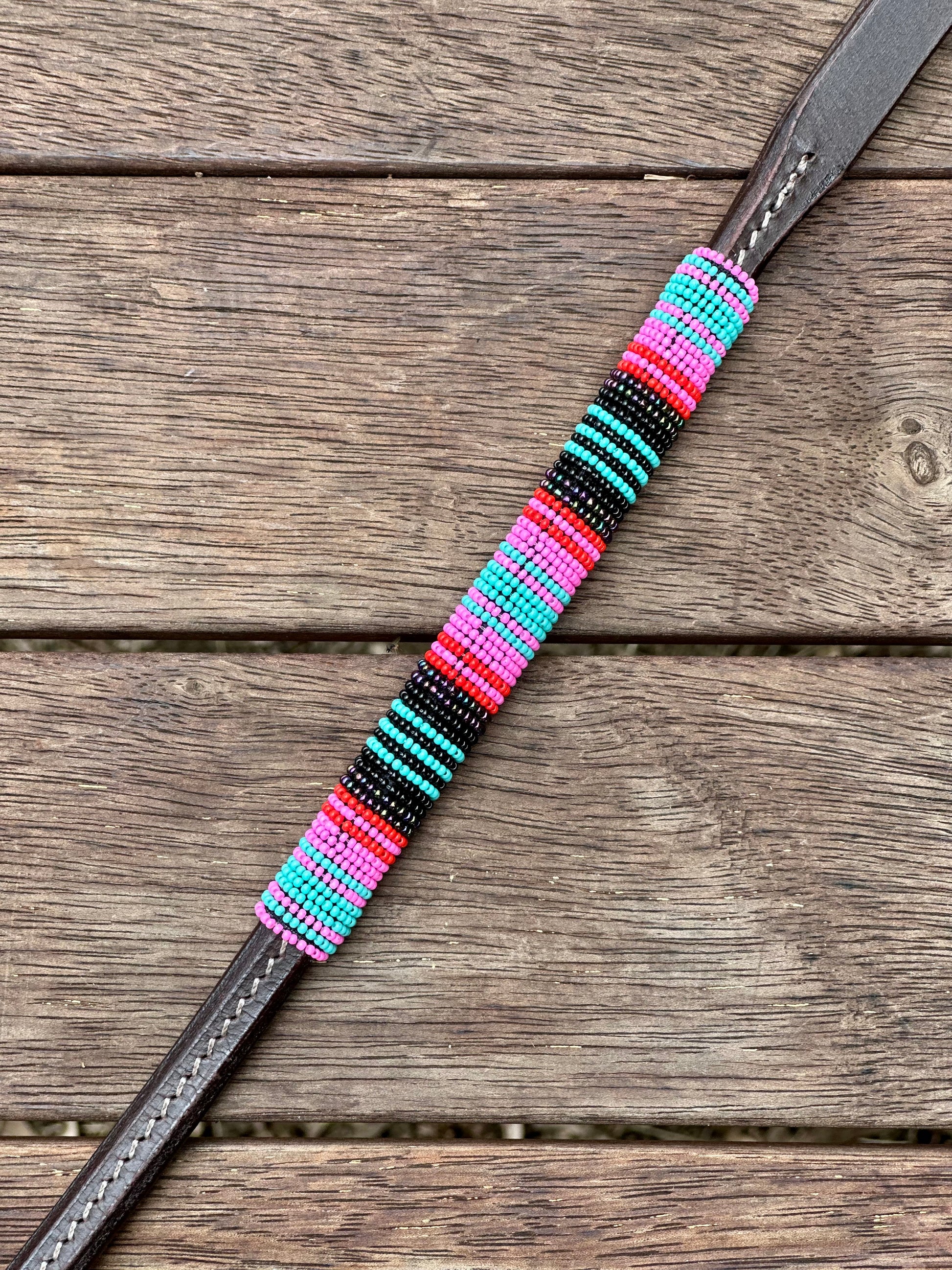 Seconds // Dustybutts Beaded Rolled Harness  Leather Over N Under / Black Serape - Dustybutts Australia