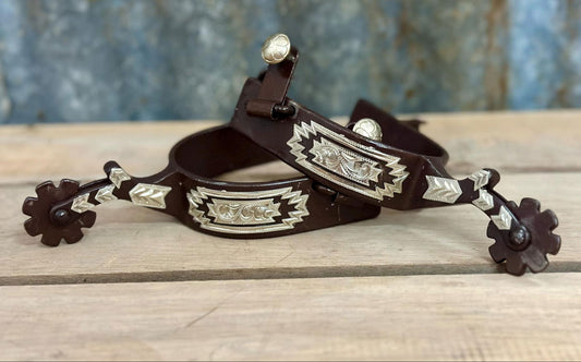 Antique Brown Show Spur With Silver Southwest Design - Dustybutts Australia