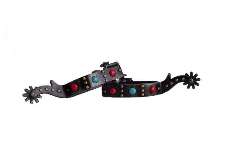 Antique_Grey_Steel_Spur_With_Red_Teal_Marble_Studs_-_-_Dustybutts_Australia-3791697