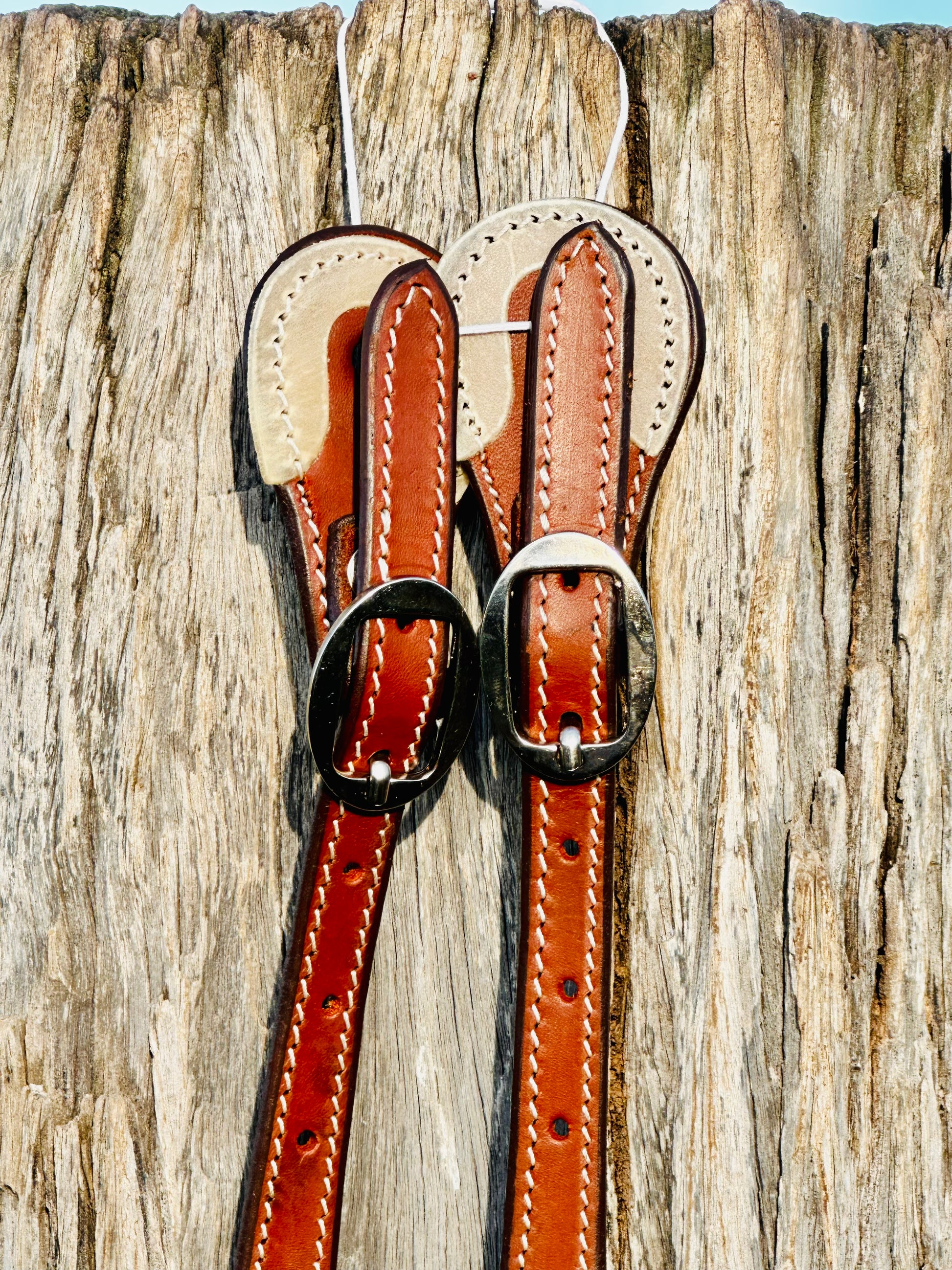 Argentine Leather Spur Straps With Rawhide Edging - Dustybutts Australia