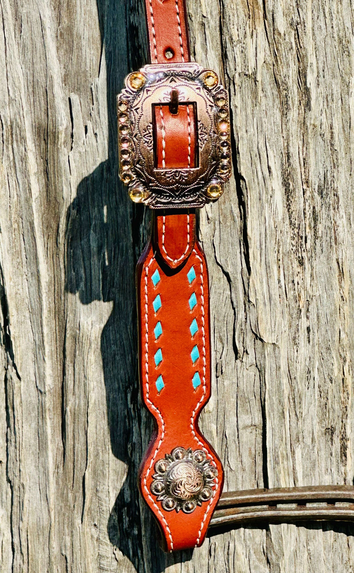 dustybutts-leather-one-eared-bridle-with-turquoise-buckstitch---medium-oilbridlesdustybutts-australia-35084926