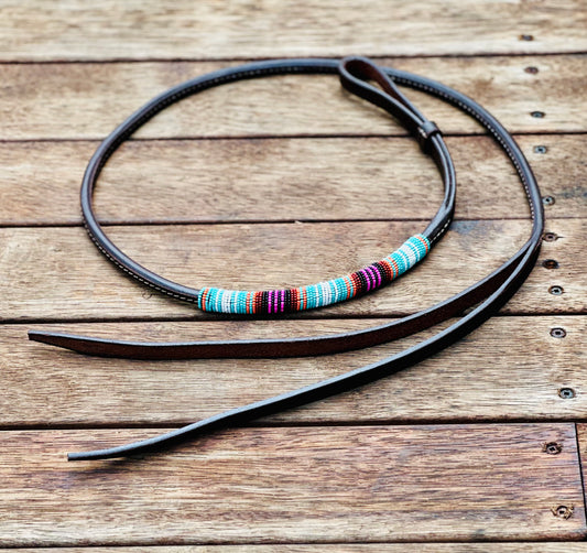 Dustybutts Beaded Rolled Harness  Leather Over N Under / Turquoise Serape - Dustybutts Australia