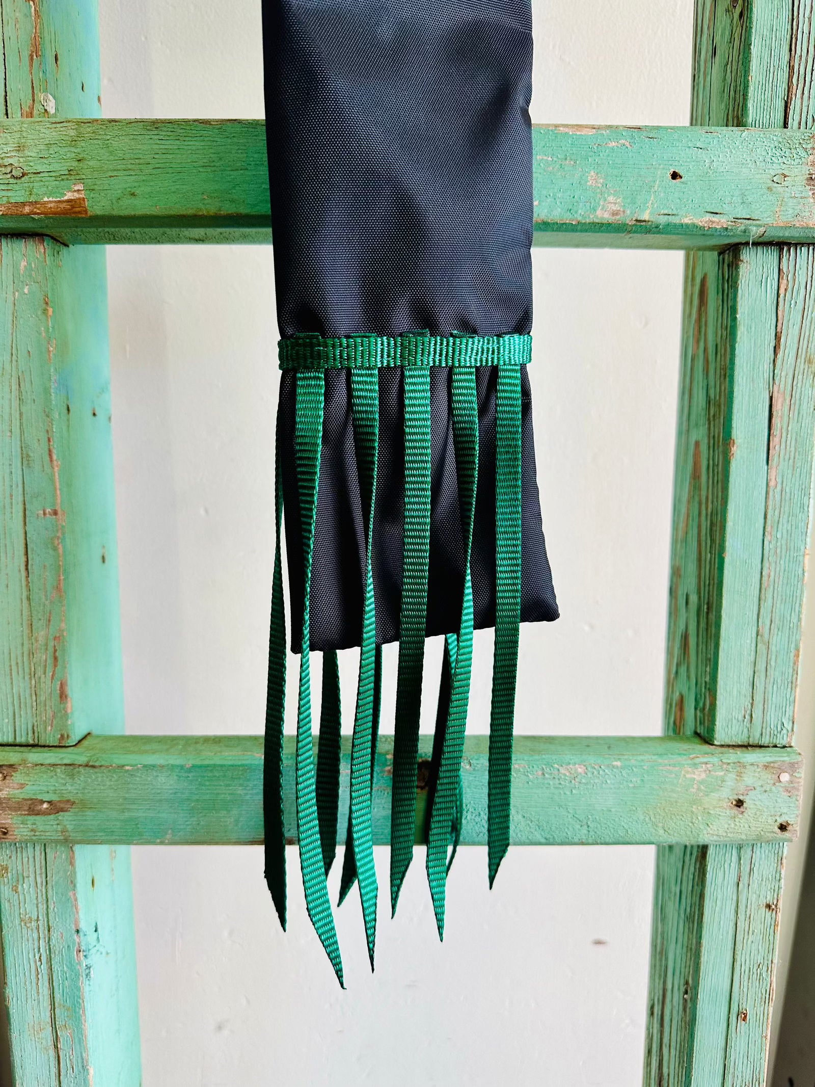 Black Tail Bag With Green Whippers // Long - Dustybutts Australia