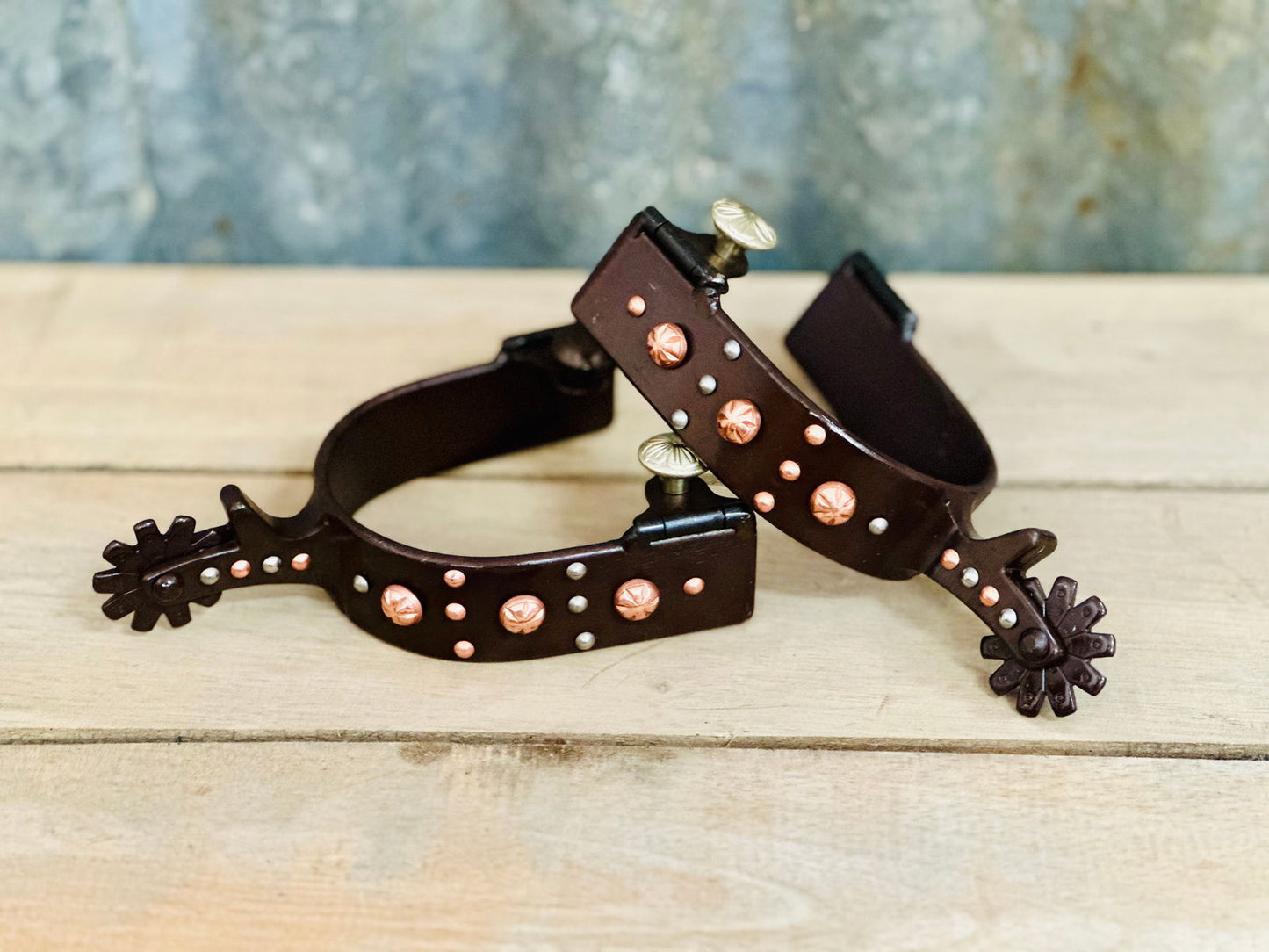 Brown Steel Spur With Engraved Copper & Silver Studs - Dustybutts Australia