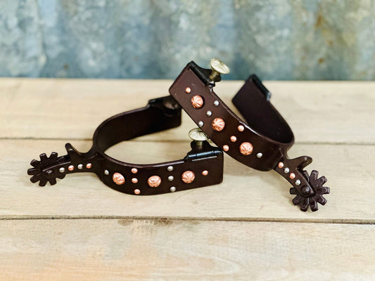 Brown Steel Spur With Engraved Copper & Silver Studs - Dustybutts Australia