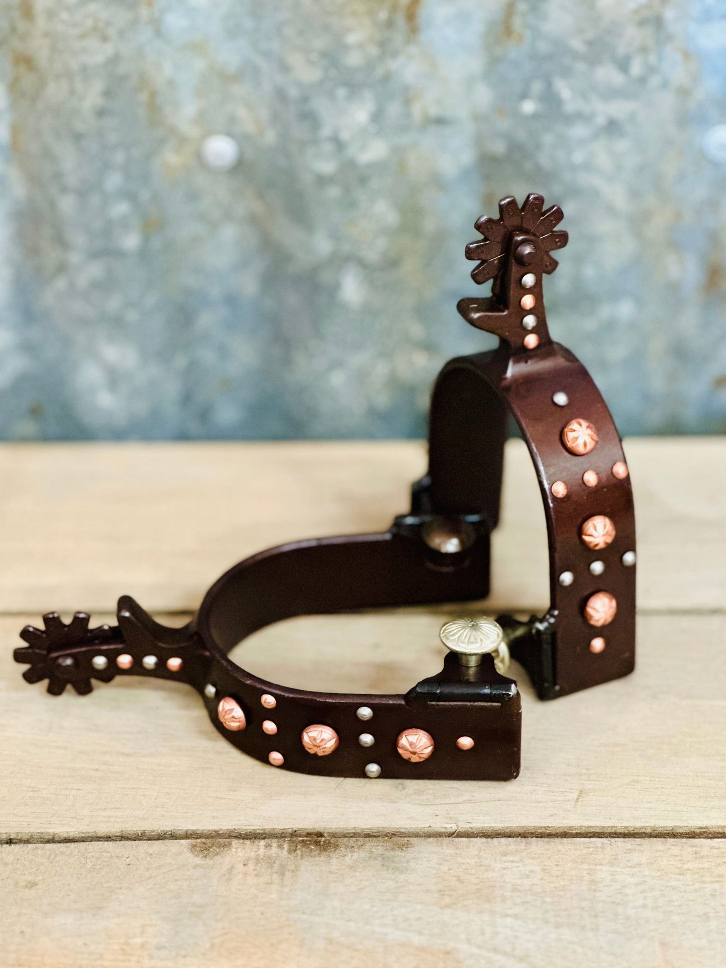 Brown Steel Spur With Engraved Copper & Silver Studs - Dustybutts Australia
