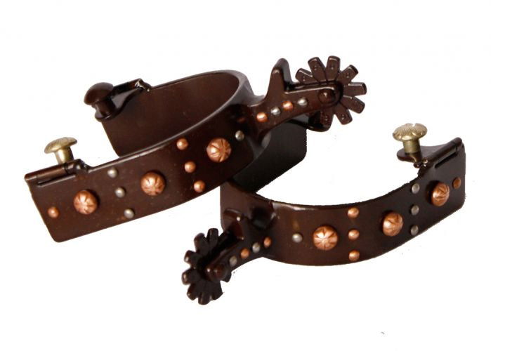 Brown Steel Spur With Engraved Copper & Silver Studs - Dustybutts Australia
