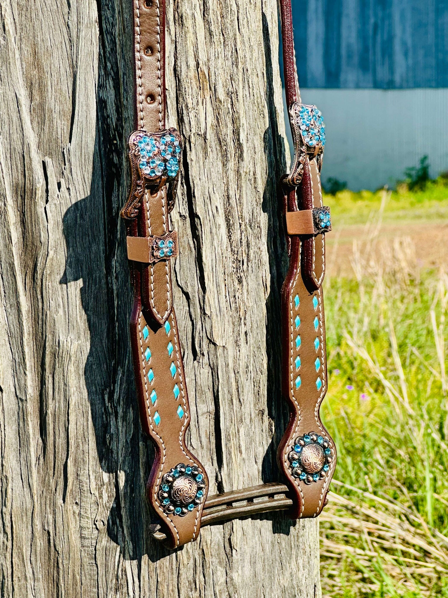 dustybutts-leather-one-eared-bridle-with-turquoise-buckstitch---dark-oilbridlesdustybutts-australia-35084930