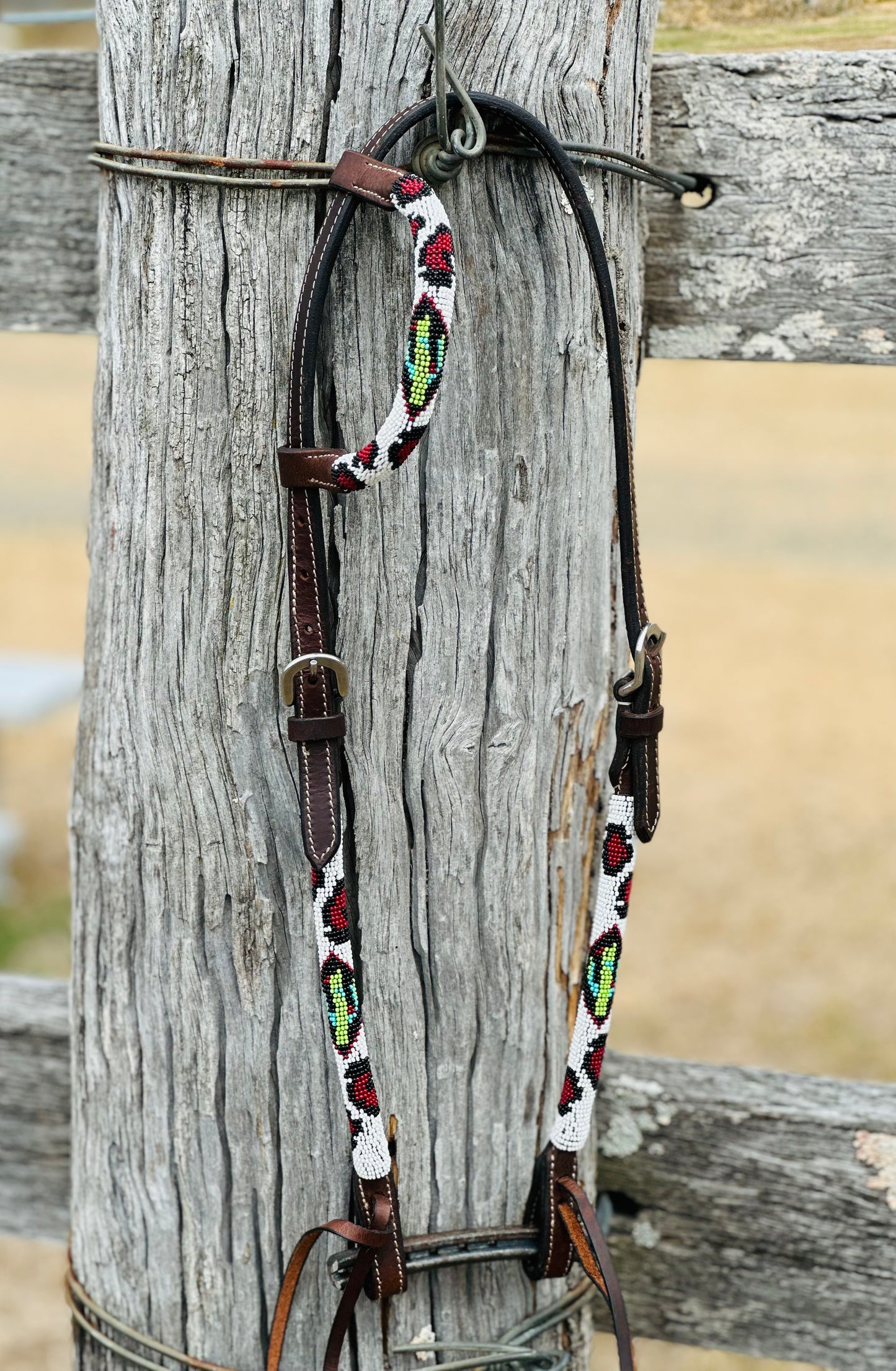 Harness Leather One Eared Beaded Bridle
