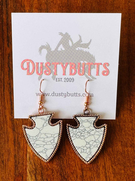 Copper & White Stone Arrow Head Earrings - Dustybutts Australia