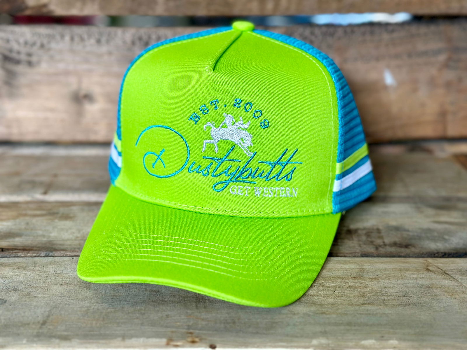 Dustybutts Trucker Cap // Lime & Blue - Dustybutts Australia