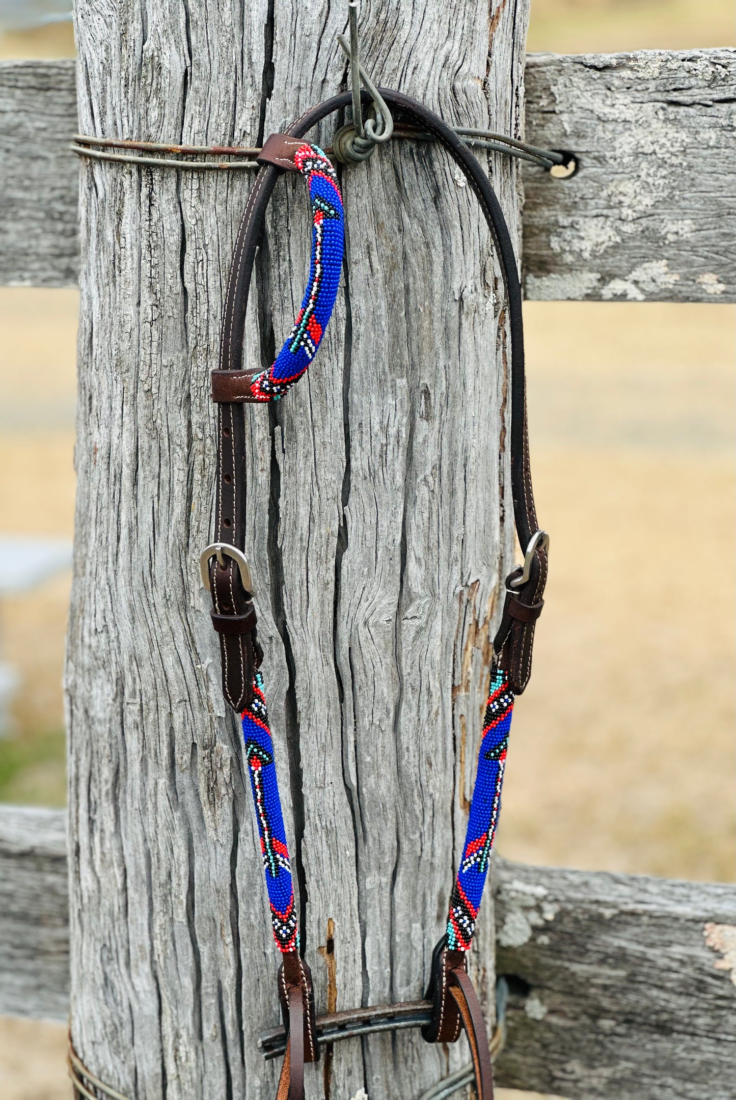 Harness Leather One Eared Beaded Bridle