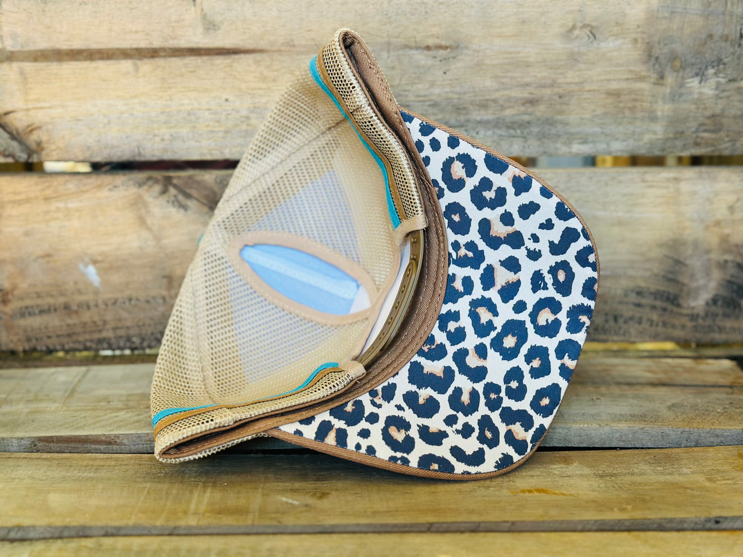 Dustybutts Trucker Cap // Ponytail // Leopard, Teal & Tan
