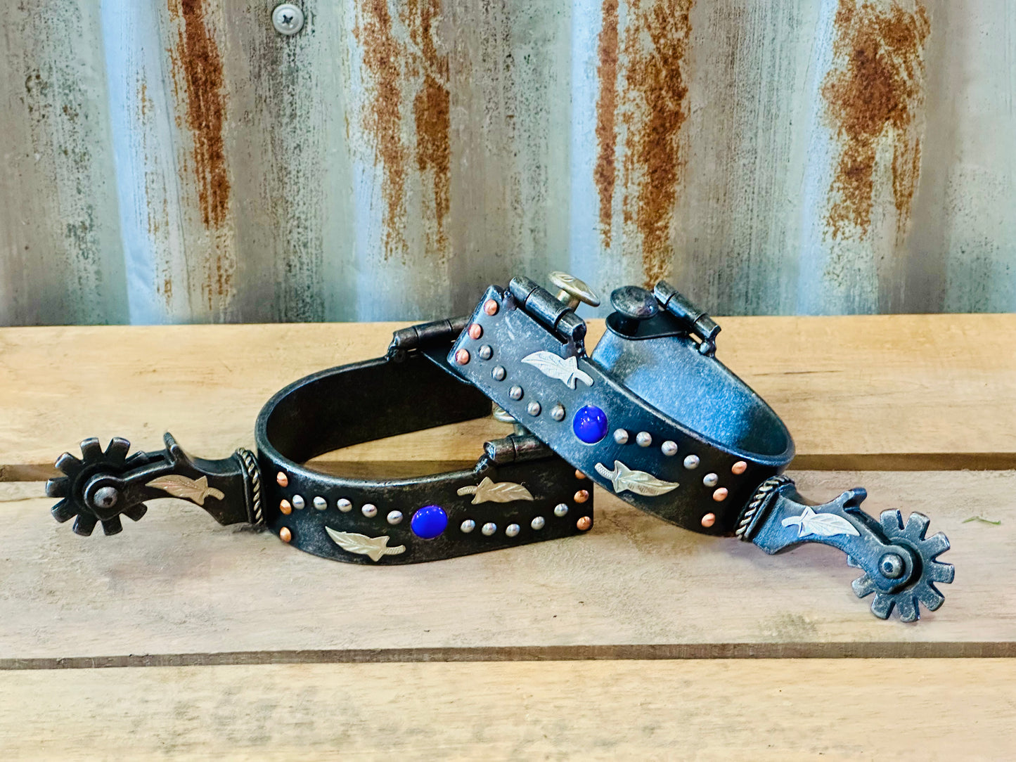 Antique Grey Steel Spur With Purple Marble Studs