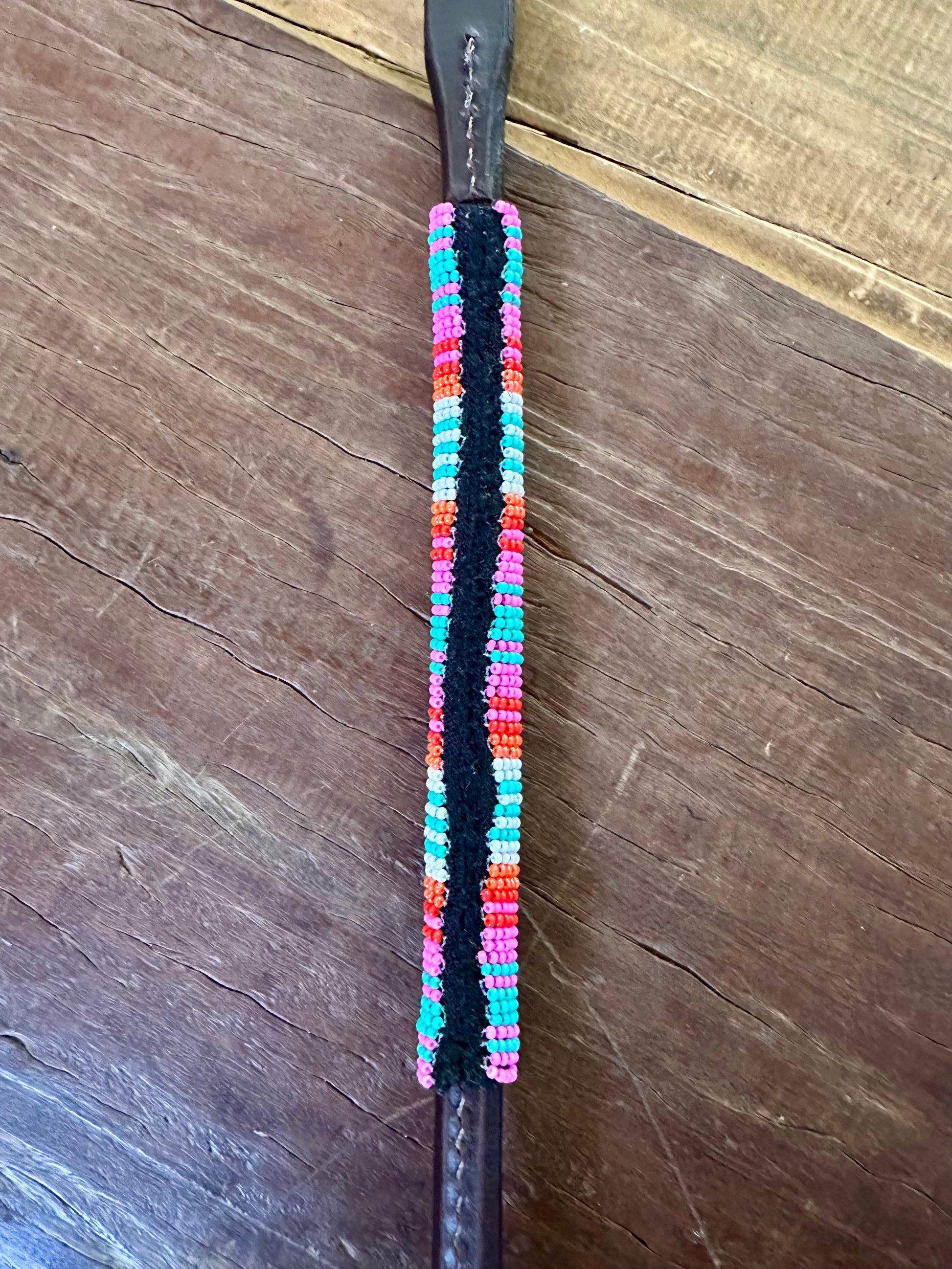 Seconds // Dustybutts Beaded Rolled Harness  Leather Over N Under / Pink Serape - Dustybutts Australia