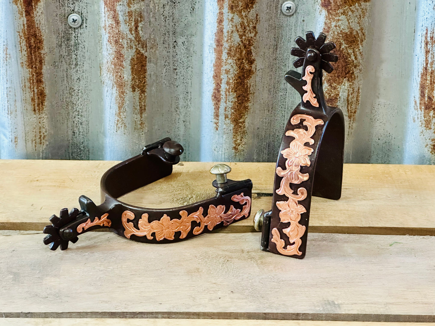Brown Steel Spur With Rose Gold Design