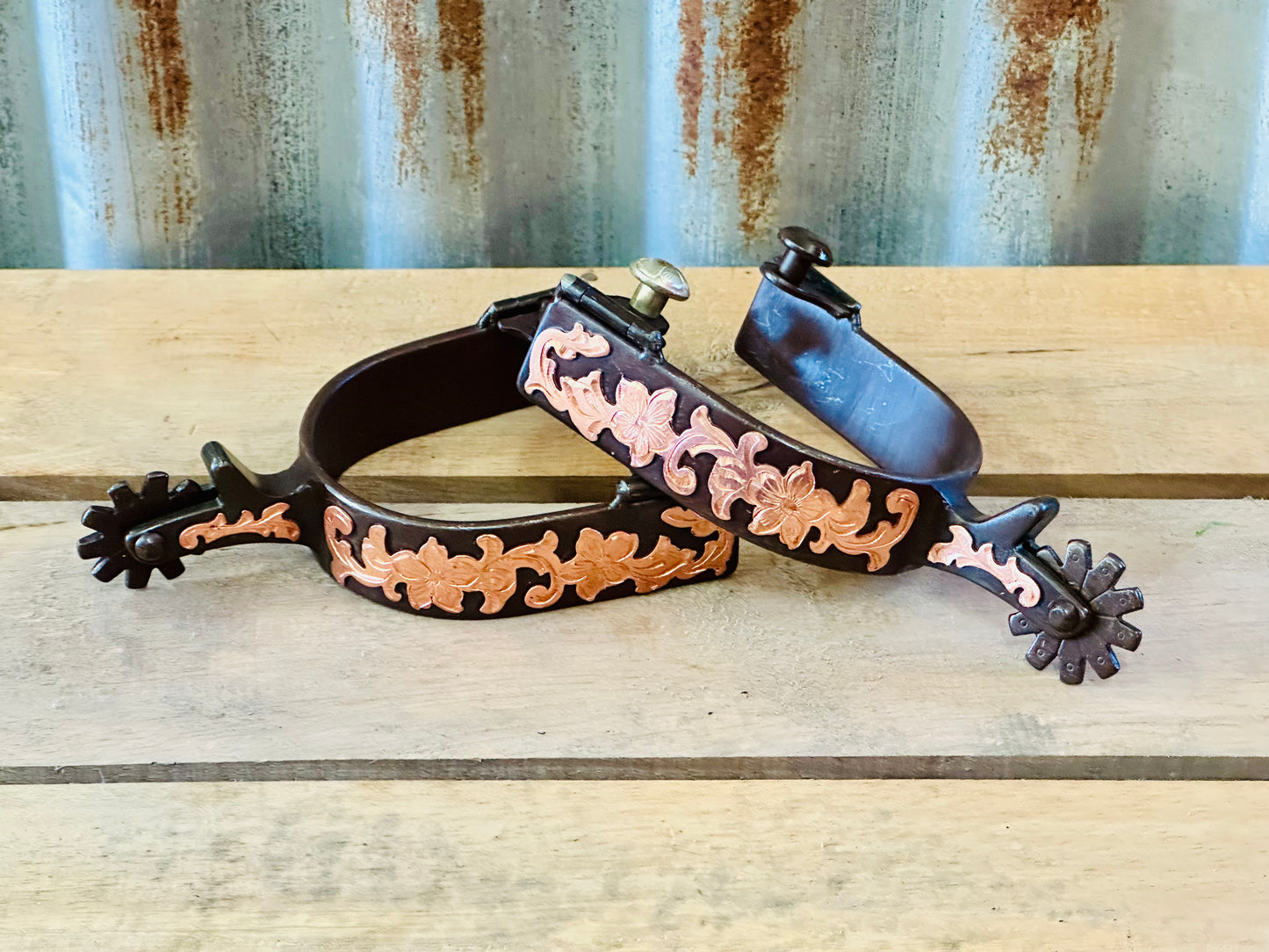 Brown Steel Spur With Rose Gold Design