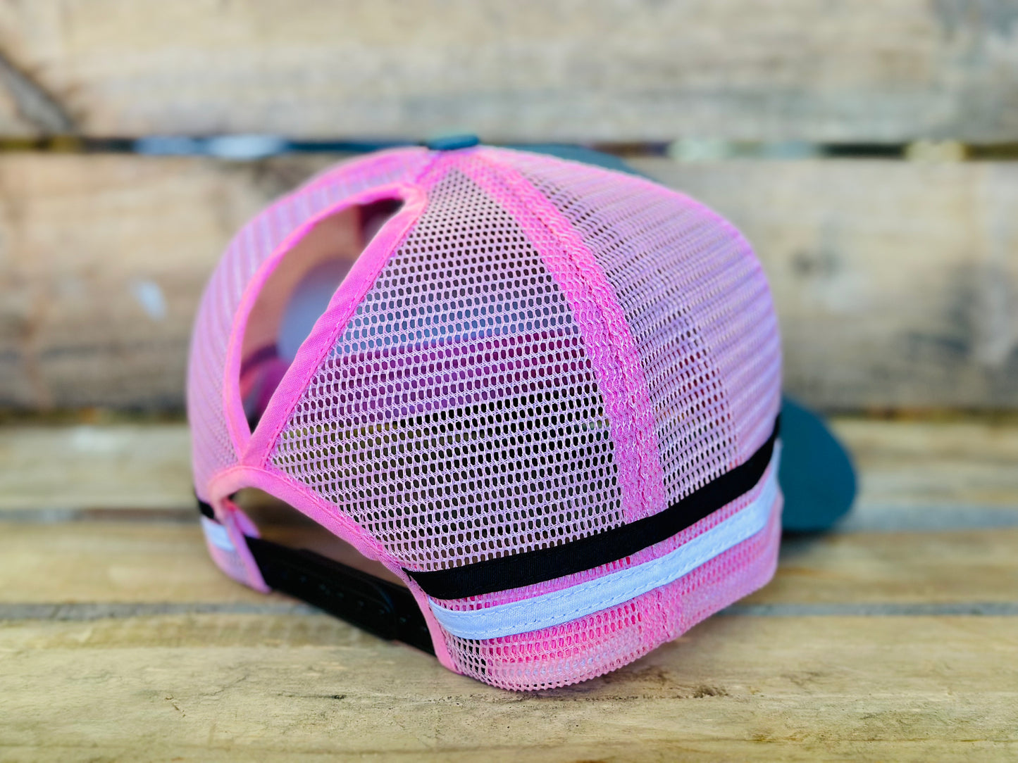 Dustybutts Trucker Cap // Ponytail // Grey & Pink
