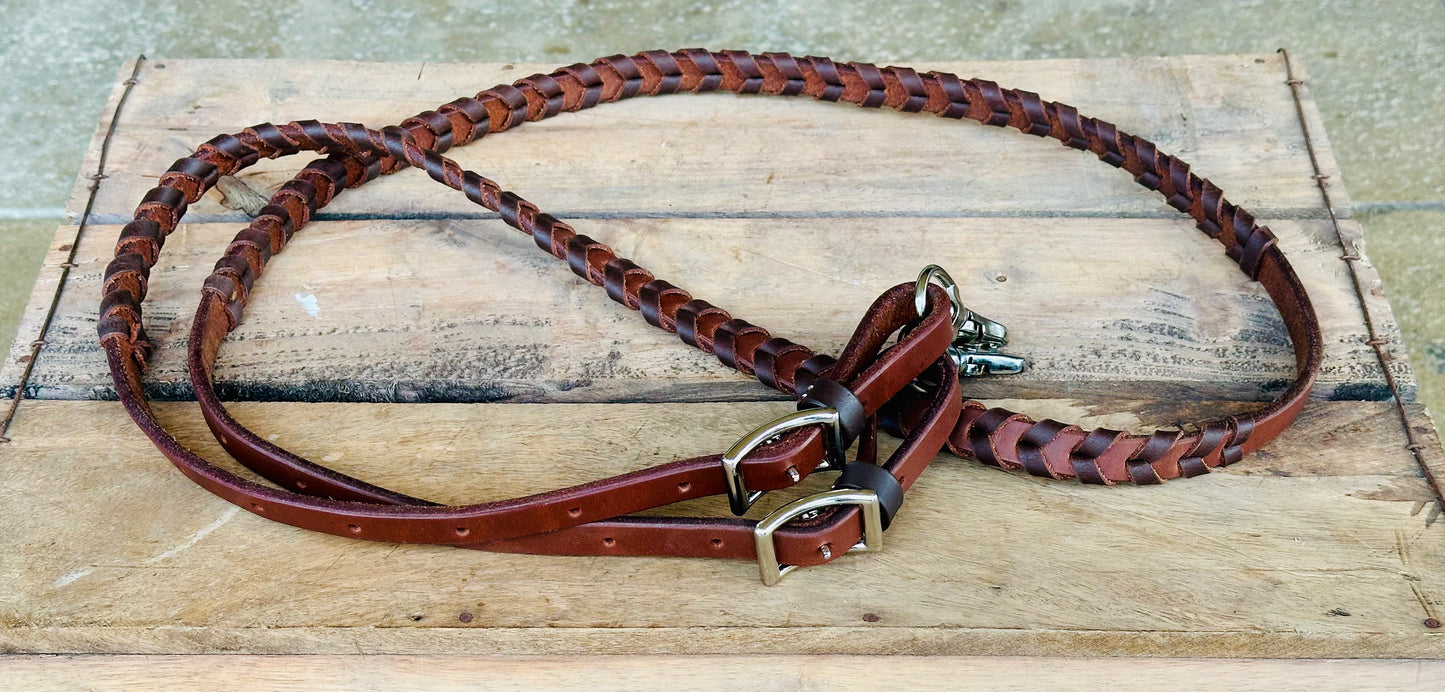 Dustybutts Harness Leather Laced Barrel Racing Reins // Brown