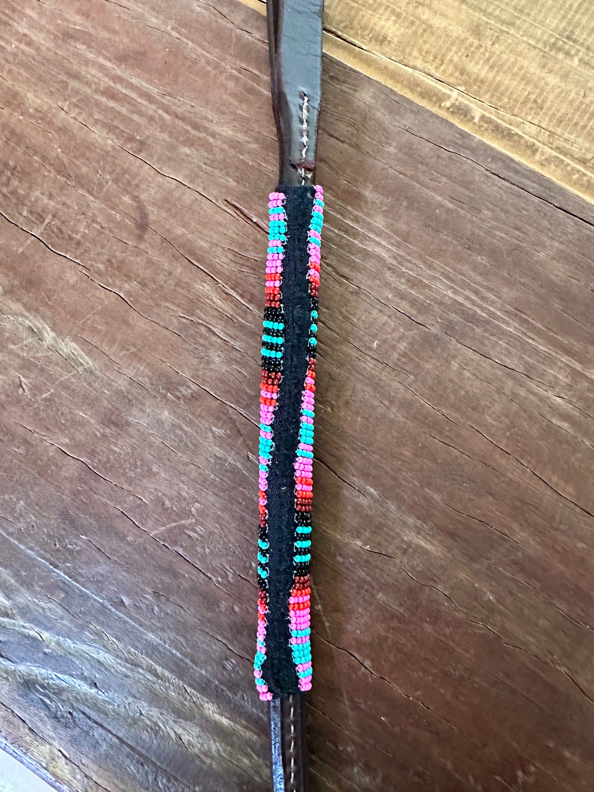Seconds // Dustybutts Beaded Rolled Harness  Leather Over N Under / Black Serape - Dustybutts Australia