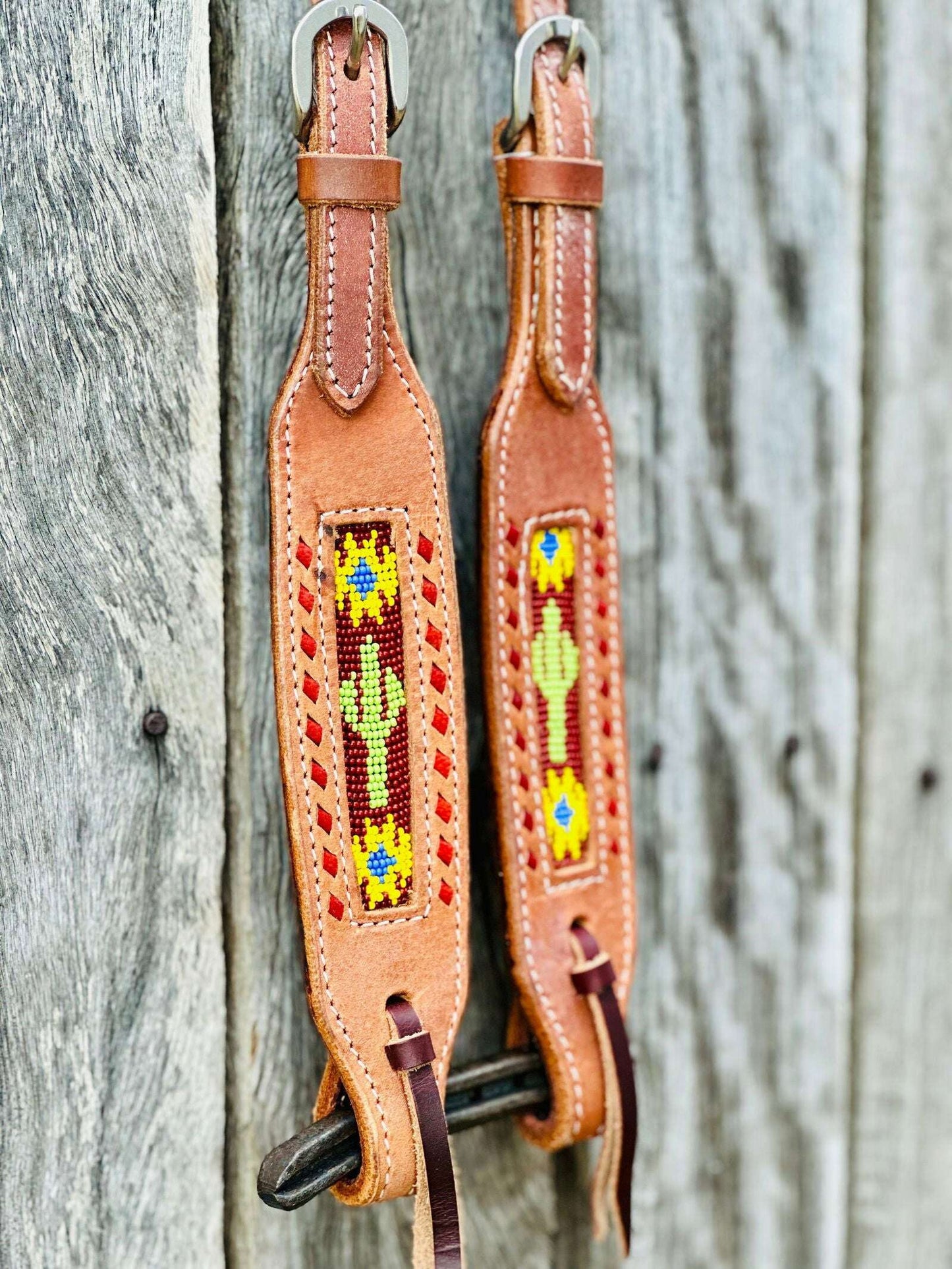 Harness_Leather_One_Eared_Beaded_Bridle_With_Cactus_Inlay_-_Dustybutts_Australia-7509275