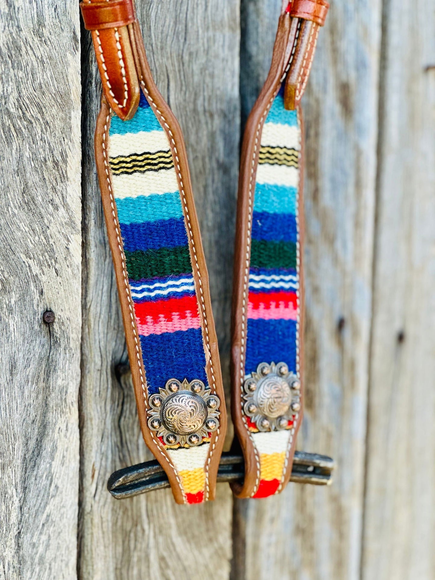 Harness Leather One Eared Bridle With Serape Blanket Inlay - Dustybutts Australia