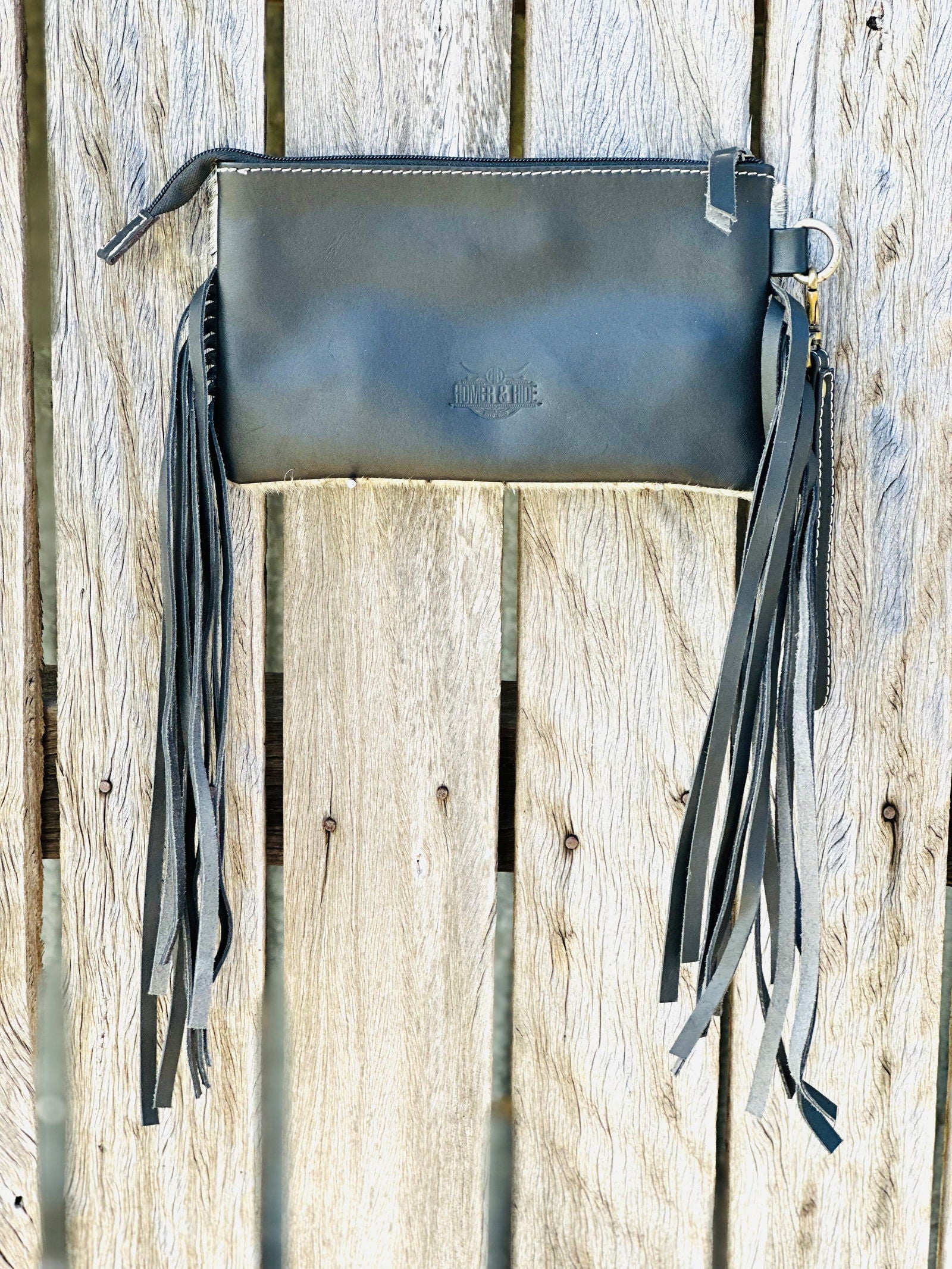 Homer & Hide Cowhide Clutch with Tassels & Tooling Details - Dustybutts Australia