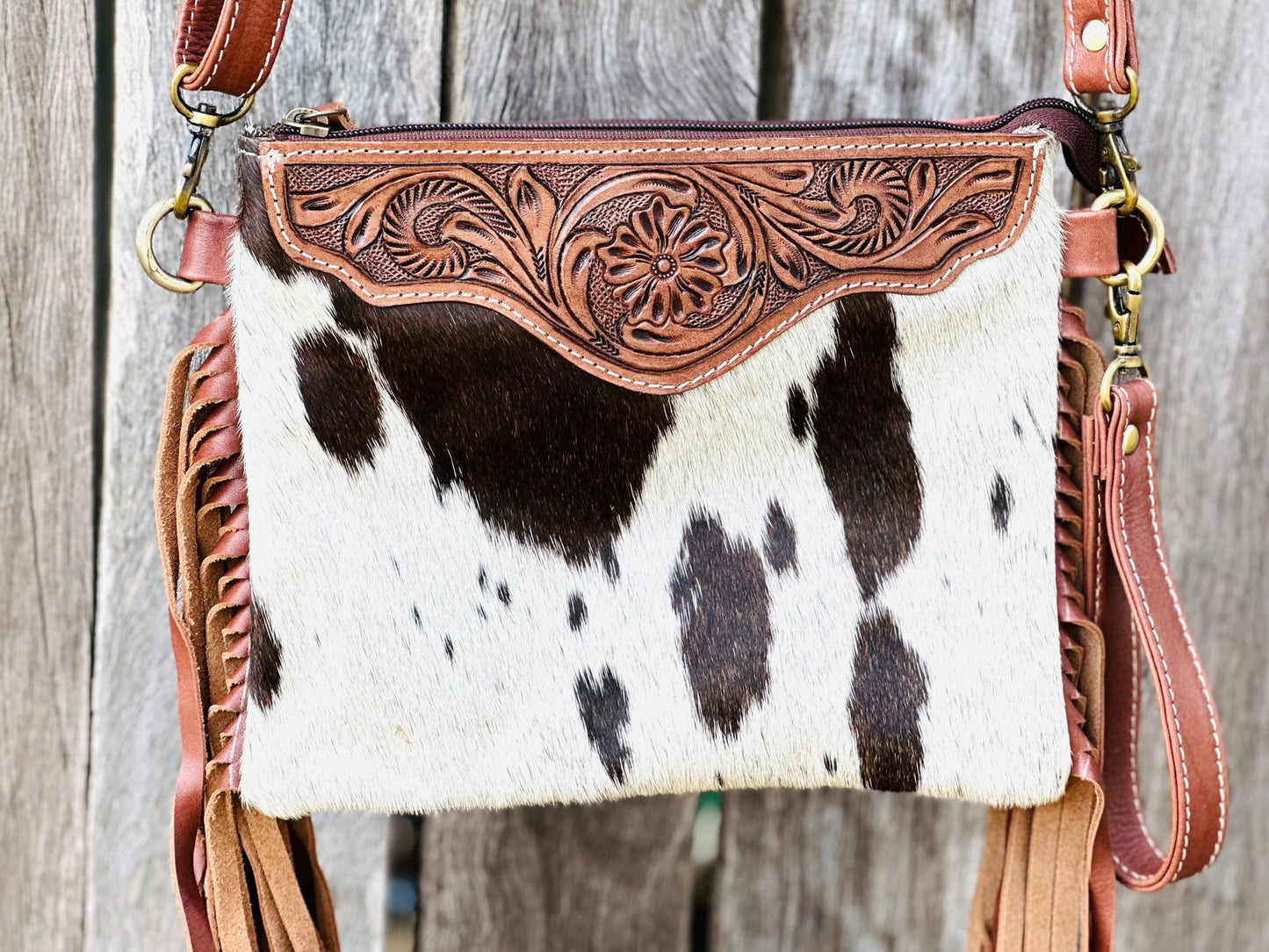 Homer & Hide Cowhide Crossbody with Tassels & Tooling Detail - - Dustybutts Australia