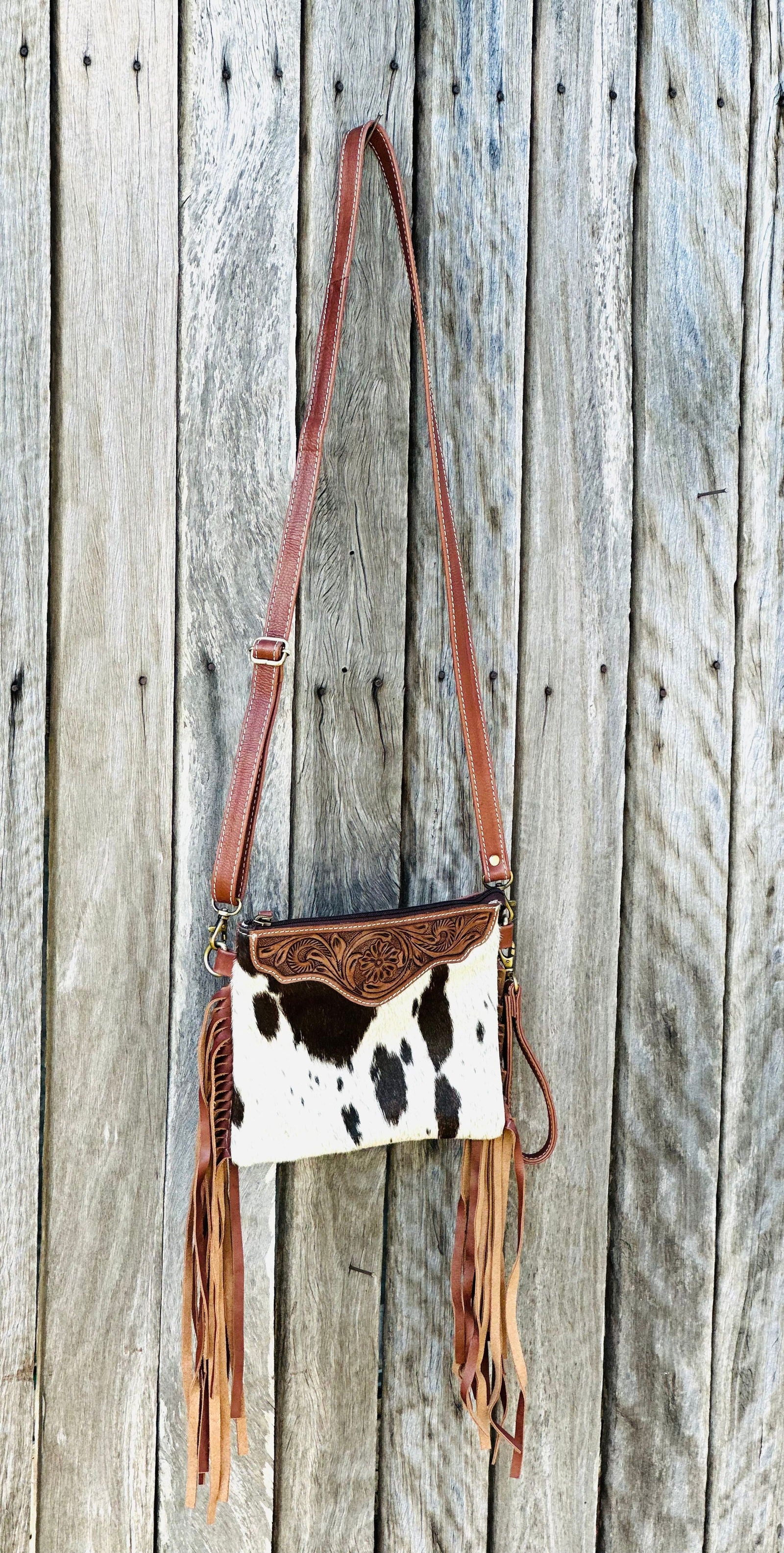 Homer & Hide Cowhide Crossbody with Tassels & Tooling Detail - Dustybutts Australia