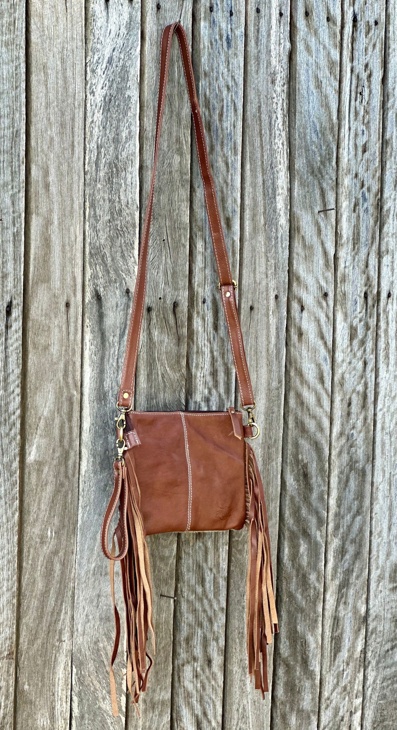 Homer & Hide Cowhide Crossbody with Tassels & Tooling Detail - Dustybutts Australia
