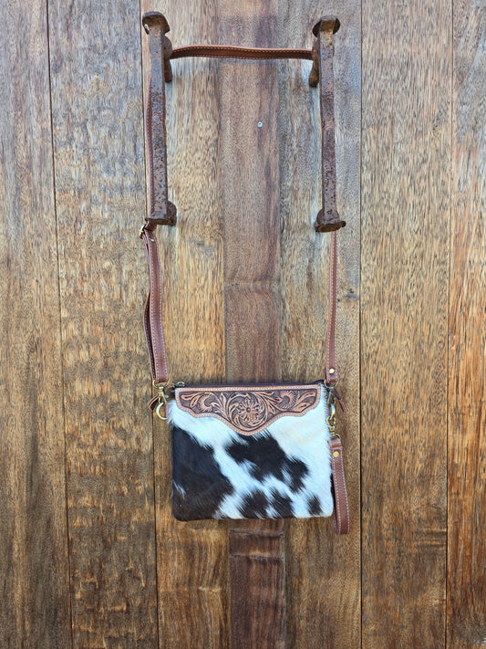 Homer & Hide Cowhide Crossbody with Tooling Detail // Brown - Dustybutts Australia