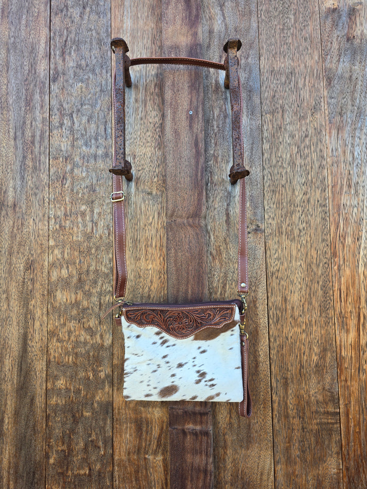 Homer & Hide Cowhide Crossbody with Tooling Detail // Brown