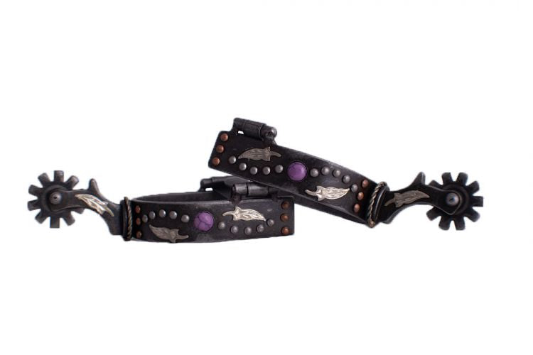 Antique Grey Steel Spur With Purple Marble Studs