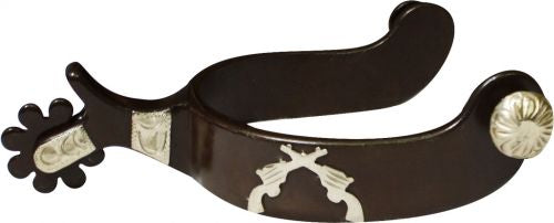 Antique Brown Spur with Engraved Silver Guns Overlay