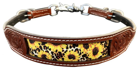 Leather Wither Strap With Sunflower & Cheetah Design