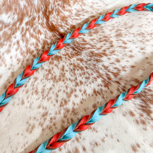 Dustybutts Twisted Bloodknot Barrel / Roping Reins - Coral & Mint