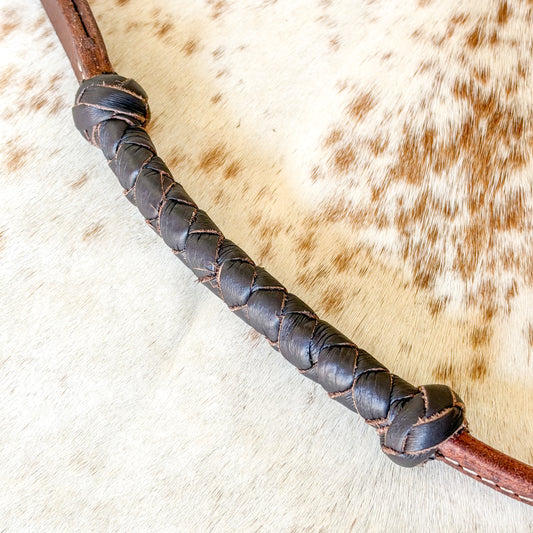 Dustybutts Rolled Harness Braided Leather Quirt / Brown